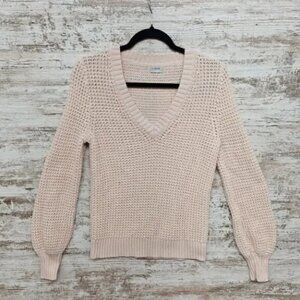 J Crew Cotton Waffle Chunky Knit Thermal Sweater V Neck Blush Pink Small